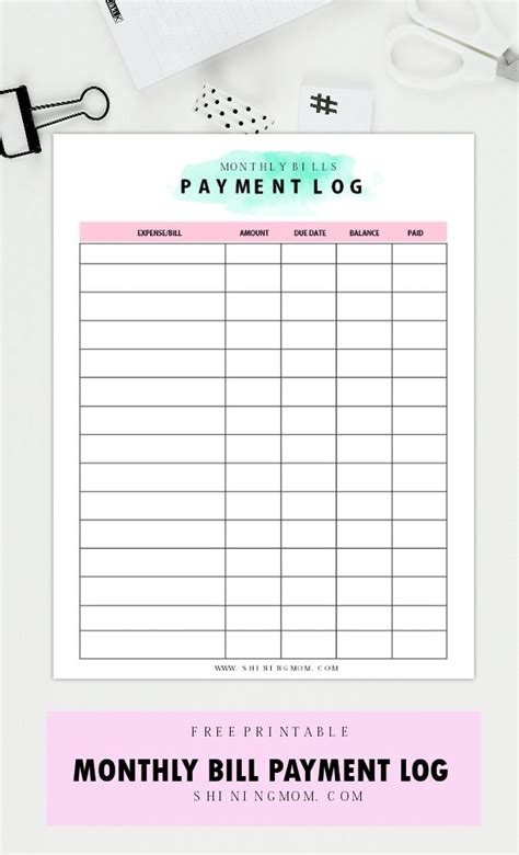 printable monthly bills organizer bill payment