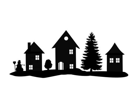 Houses Silhouette Unmounted Rubber Stamp Christmas Village Winter