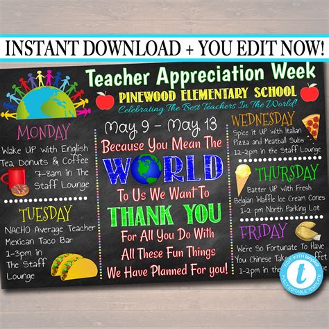 Editable World Theme Teacher Appreciation Week Itinerary Etsy