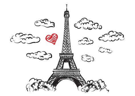 Eiffel Tower Set Of Hand Drawn French Paris Sketch Illustration