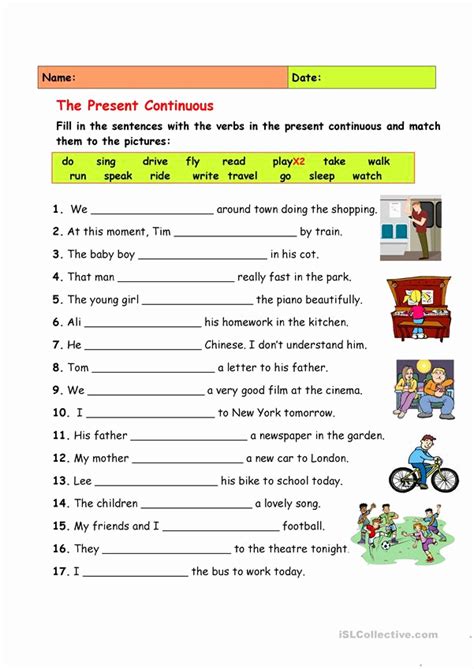 Present Progressive Worksheet For Kids