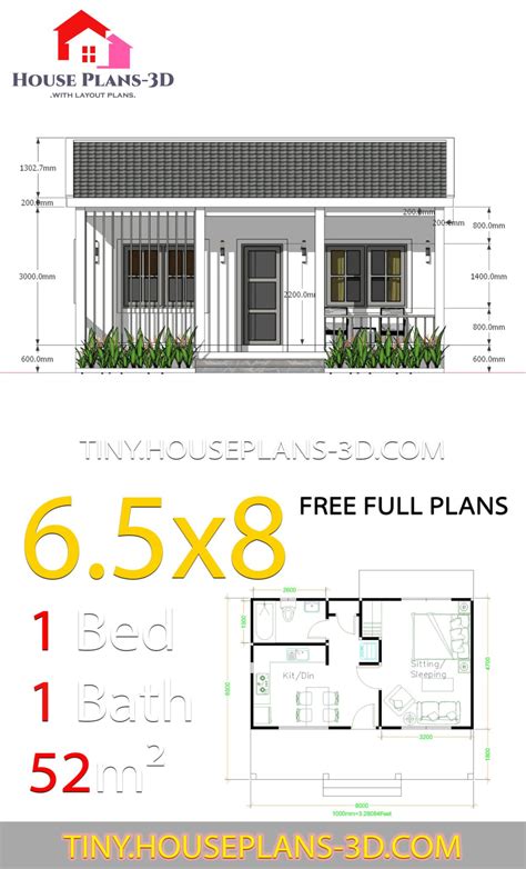 House Plans 6×6 With One Bedrooms Gable Roof