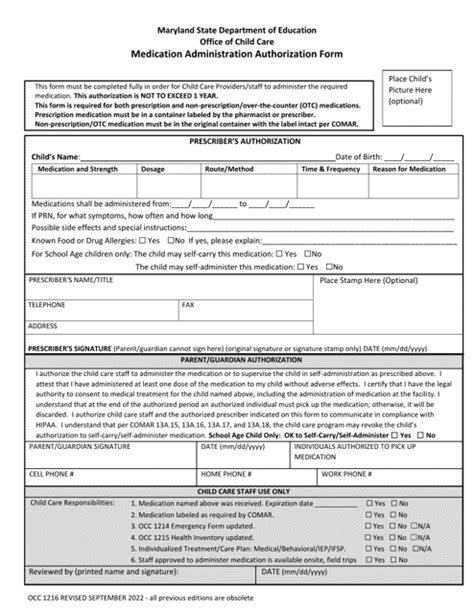 Form Occ1216 Download Printable Pdf Or Fill Online Medication