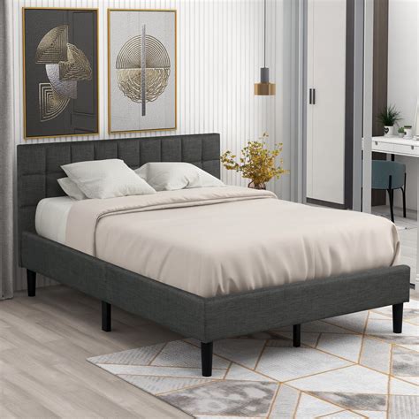 Queen Bed Frame No Box Spring Required Heavy Duty Fabric Queen