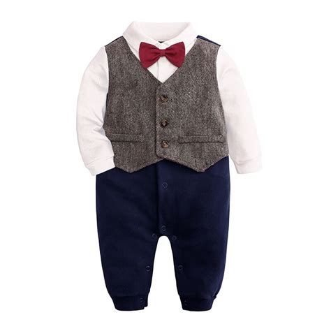Newborn Baby Boy Rompers Cotton Tie Gentleman Suit Kids Clothing Infant