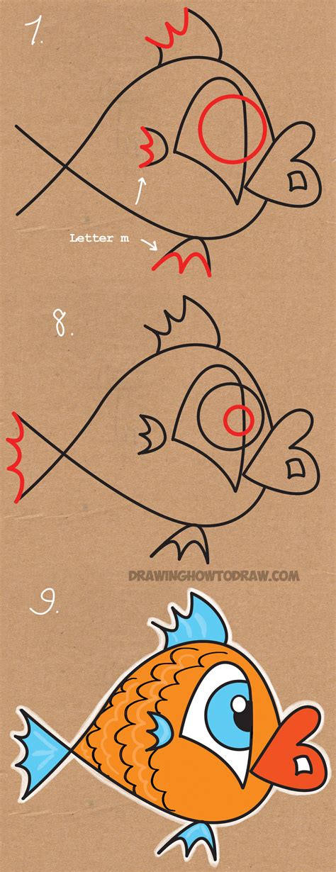 How To Draw A Cartoon Fish From The Number 13 Easy