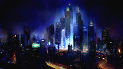 Wallpaper City Cityscape Night Reflection Artwork Skyline