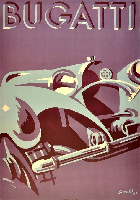 Gerold Hunziker Original Iconic Art Deco Bugatti Car Advertising
