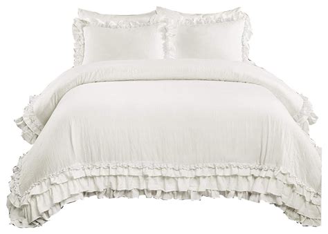 Lush Decor Ella Shabby Chic Ruffle Lace Comforter White 3pc Set Full