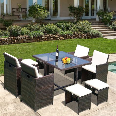 Buy 9pcs Outdoor Dining Table Set Btmway All Weather Pe Rattan Patio