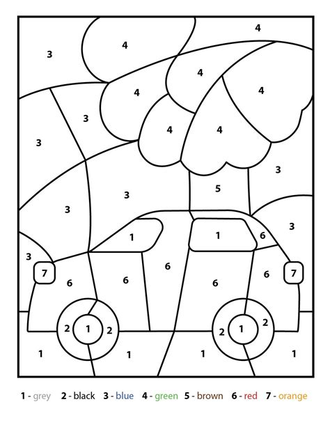 Car Color By Number Kids Printable Various Theme Coloring Pages For