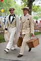 roaring 20s fashion, two smiling men, wearing cream and white 1920s ...