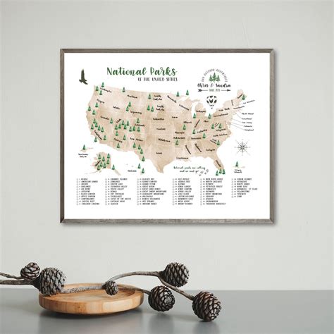 Usa National Parks Map Personalized Map 63 National Parks Etsy