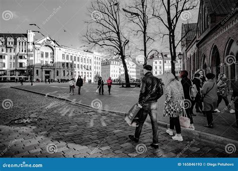 Panoramic View Of A Charming Street Scene In An Old Town In Europe