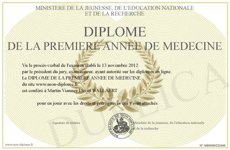 Diplome De La Premiere Annee De Medecine