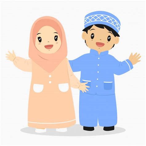 Muslim Couple Kids Cartoon Isolated Stock Illustration Illustration Of