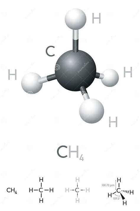 Methane Ch4 Molecule Model And Chemical Formula Stock Vector