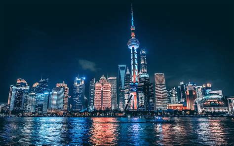 Oriental Pearl Tower Night Shanghai Cityscapes Huangpu River Tv