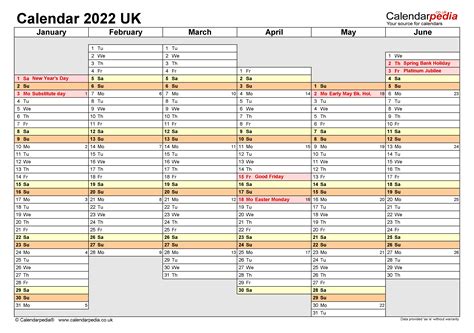 2022 Yearly Free Printable 2022 Calendar Uk With Bank Holidays