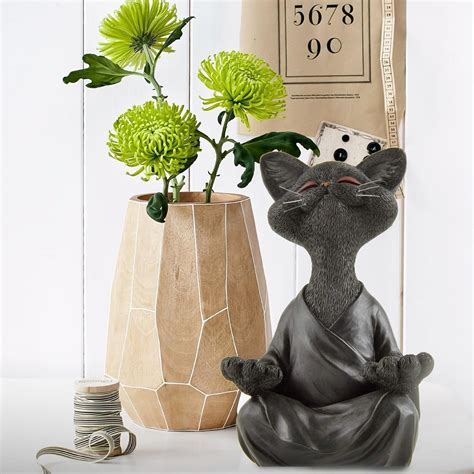 Whimsical Black Buddha Cat Figurine Meditation Yoga Collectible Happy