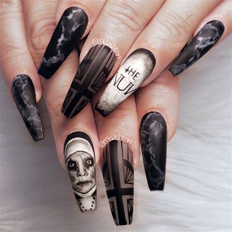 The Nun Nails Horror Nails Halloween Acrylic Nails Halloween Nail