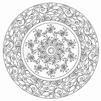 Mandala Coloring Outline Floral Vector Ornament Round