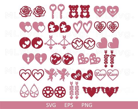 Valentines Earrings Bundle Svg Love Svg Heart Earrings Svg Valentine