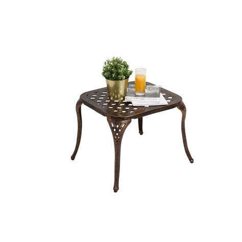 Patio End Table Outdoor Side Table Cast Aluminum Metal Furniture