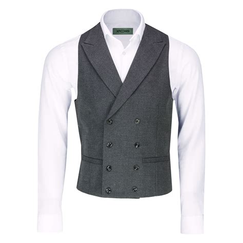 Men Max Mens Classic Double Breasted Collar Waistcoat Black Charcoal