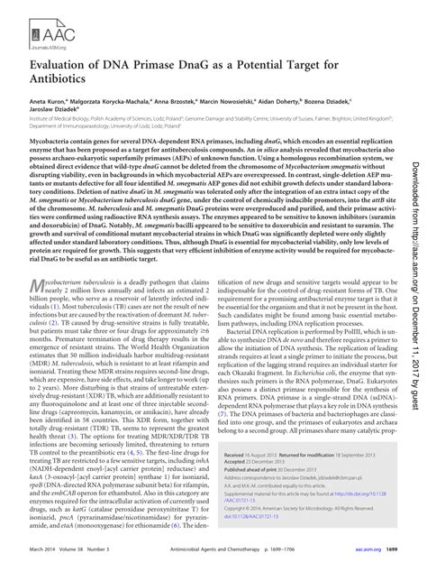pdf evaluation of dna primase dnag as a potential target for antibiotics