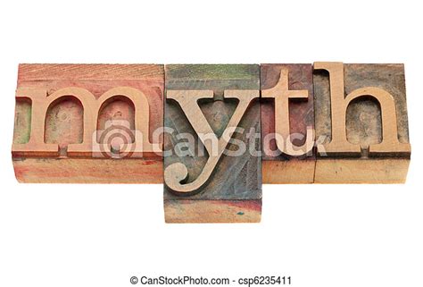 Myth In Letterpress Type Vintage Wood Printing Blocks Spelling Word