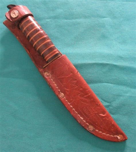 Vintage Kabar Fixed Blade Knife With Leather Sheath Fishing Survival