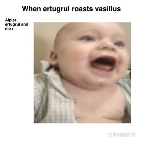 An Image Of A Baby Laughing With The Caption When Eruptrus Roasts
