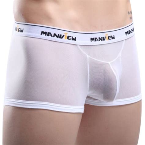 Sexy Mens Sheer Mesh Boxer Briefs Transparent Underwear Shorts Trunks