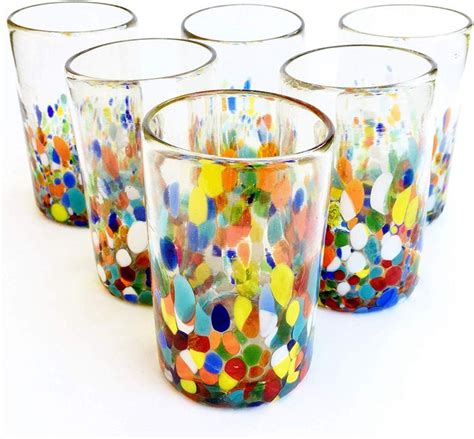 Mexican Glassware Clear And Confetti Drinking Glasses Set Of 6 Mexican Glassware Drinking