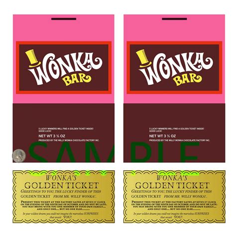 Two Willy Wonka Wonka Bar Candy Bar Wrappers Two Golden Tickets