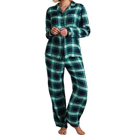 Ladies Womens Mands Marks And Spencer Brushed Fleece Checked Pyjama Set Top