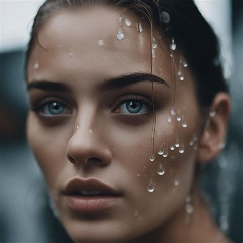 Premium Ai Image A Woman With A Black Eye Covered With Drops Of Water On Her Face Closeup
