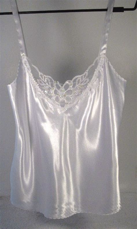 White Satin Beaded Lace Camisole Ladies Size Small White