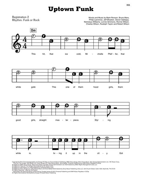 Uptown Funk Feat Bruno Mars Sheet Music Mark Ronson E Z Play Today