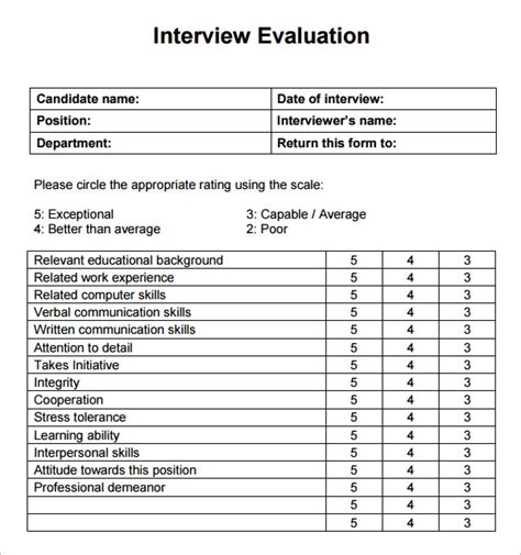 6 Sample Free Interview Evaluation Templates To Download Sample Templates