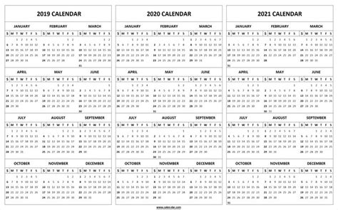 Printable 3 Year Calendar 2019 2020 2021 For Many Circumstances You