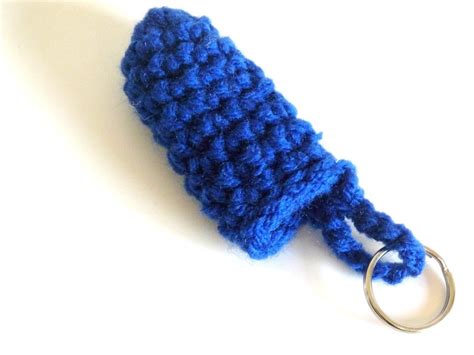 Crochet Lip Balm Or Lipstick Holder Cozy Keychain In Blue Etsy