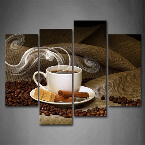 Framed Wall Art Pictures Cup Coffee Coffee Bean Canvas Print Food