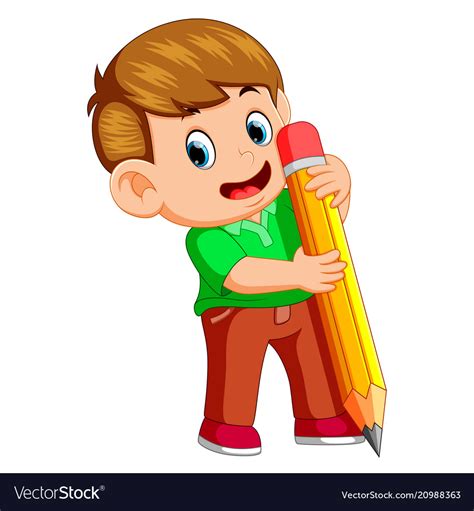 A Young Boy Holding Big Pencil Royalty Free Vector Image