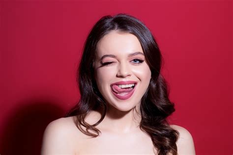 Premium Photo Beautiful Sensual Woman Fashion Model Tongue Licking Lips Sexy Female Posing In