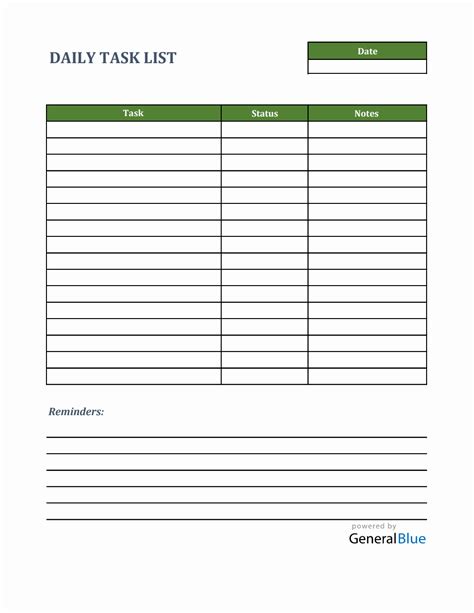 Daily Task List Template In Pdf