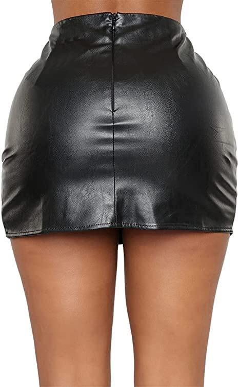 shengli womens leather short skirt bodycon faux mini high waist sexy casual zip pvc slim pencil