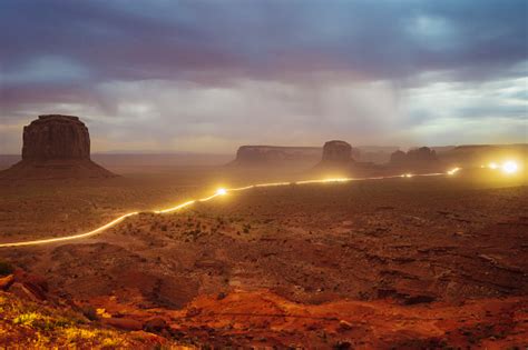 Storm During Night In Monument Valley Stock Photo