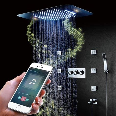 Led Shower With Bluetooth Music Bathroom Shower Design Shower Faucet Sets Shower Set